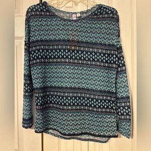 Alya Teal and Black Patterned Blouse